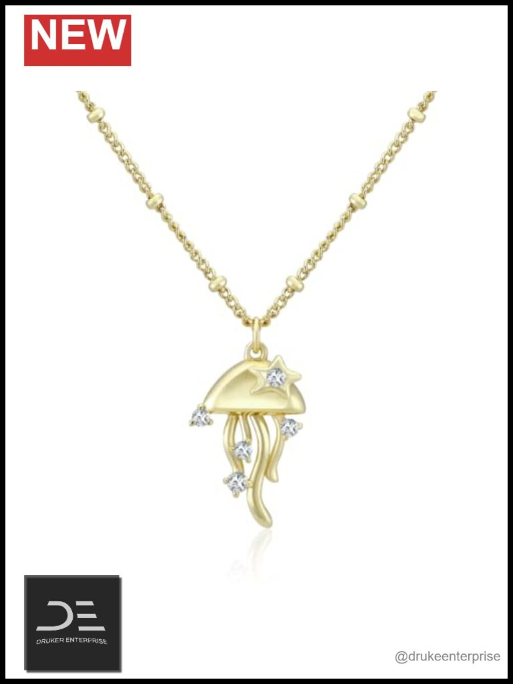 Moissanite Jellyfish Pendant Necklace 925 Sterling Silver